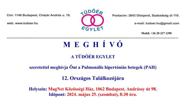 Meghívó a Pulmonális hipertóniás betegek 12. országos orvos-beteg találkozójára